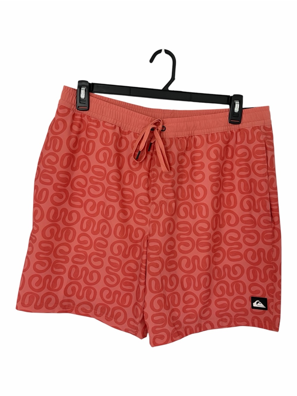 Quiksilver Men’s Coral Red Patterned Drawstring Quick Dry Swim Trunks Large NWT